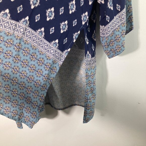 Womens Knox Rose Geometric Kimono Open Cover Cardigan Blue Cream XS/S‎ NWT Rayon - Picture 4 of 9